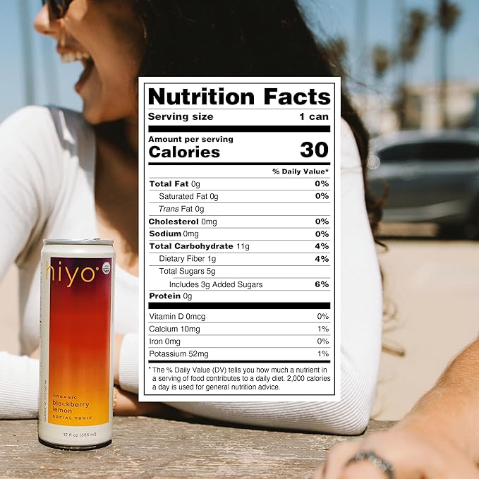 Hiyo Organic Social Tonic - Blackberry Lemon, 12 Pack - N.A. Functional Seltzer, Sparkling Water Crafted with Organic Adaptogens, Nootropics & Botanicals