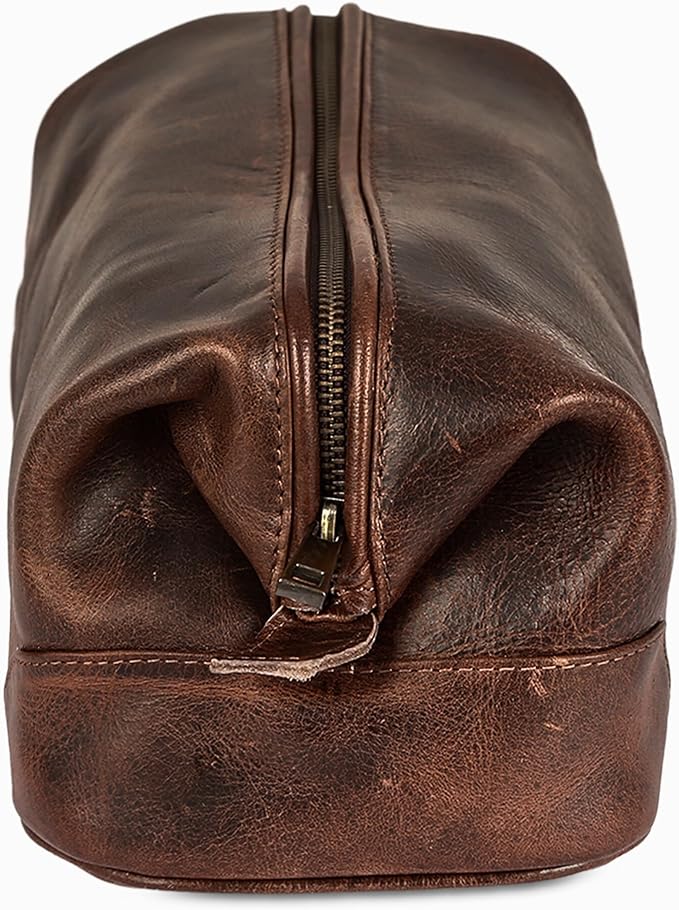 HLC Leather Toiletry Bag for Men - Premium Genuine Leather Dopp Kit Shaving Kit Organizer Travel Kit Pouch Bag - Large Size - Rustic Brown
