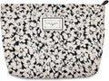 STARDW Aesthetic Floral Makeup Bag Cute Small Cosmetic Bags for Women Girls, Travel Toiletry Bag Large Capacity Zipper Makeup Pouch, Purse Organizer Pouches (White Flowers)