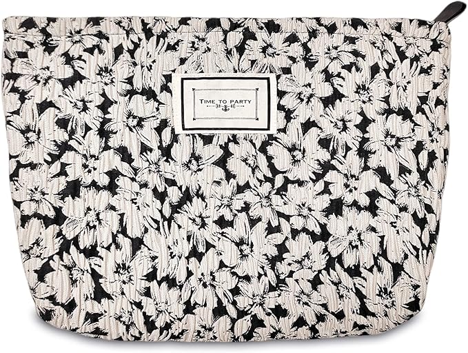 STARDW Aesthetic Floral Makeup Bag Cute Small Cosmetic Bags for Women Girls, Travel Toiletry Bag Large Capacity Zipper Makeup Pouch, Purse Organizer Pouches (White Flowers)