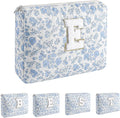 Alphabet Makeup Bag Cosmetic Bag for Women, Christmas Gifts for Age 11-18, Personalized Floral Coquette Travel Bag, Trendy Stuff Zipper Make Up Pouch Organizer Bag (Blue Floral E)