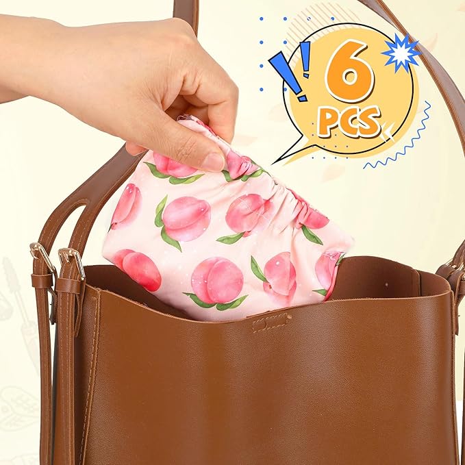 AUGSUN 6PCS Elastic Hair Tie Organizer, Aesthetic Hair Tie Organizer，Lipstick Bag, Elastic Storage Bag, Travel Floral Makeup Pouch