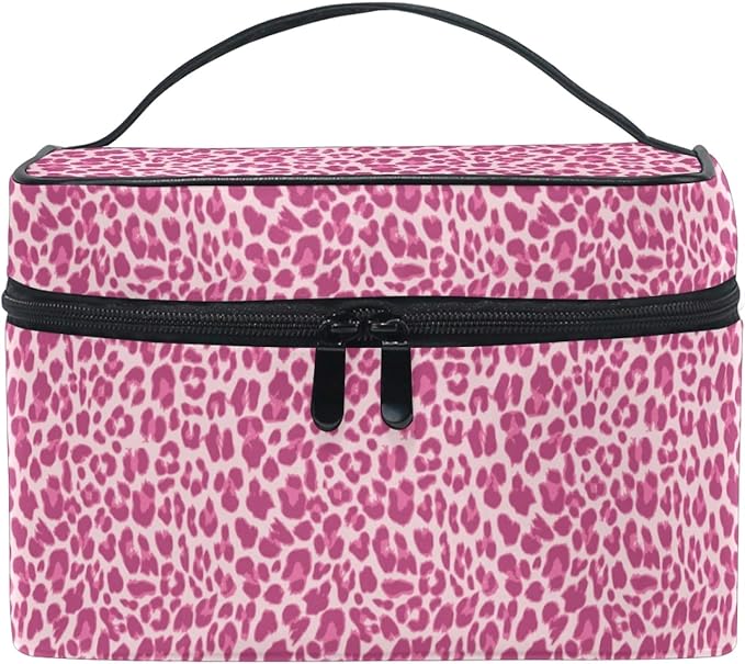 Makeup Bag, Pink Leopard Travel Makeup Organizer Bag Cosmetic Cases Toiletry Bags for Girl Women Ladies