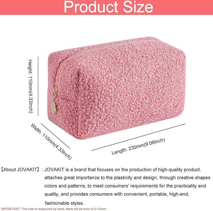 JOVAKIT Travel Makeup Bag Cosmetic Bag for Women, Fashion Christmas Gifts, Plush Zipper Make Up Pouch, Large Capacity Toiletry Organizer Makeup, Portable Storage Bag Trendy Stuff (Pink)