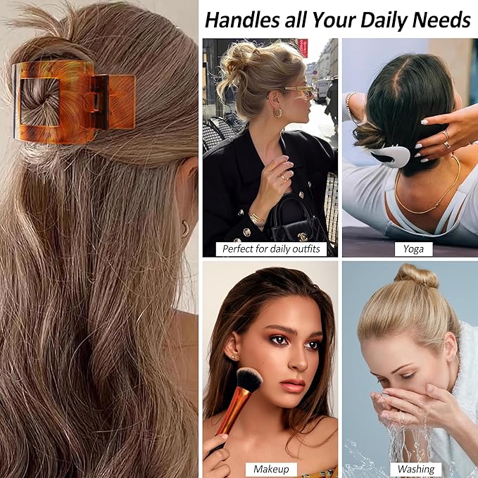 Velscrun Flat Hair Clips for Women Girls, Amber Tortoise Color Lay Flat Claw Clips, Strong Hold Large Hair Clip for Thick Hair, French Duck Billed Hair Jaw Claw Clip, Non Slip Grip for Daily Styling