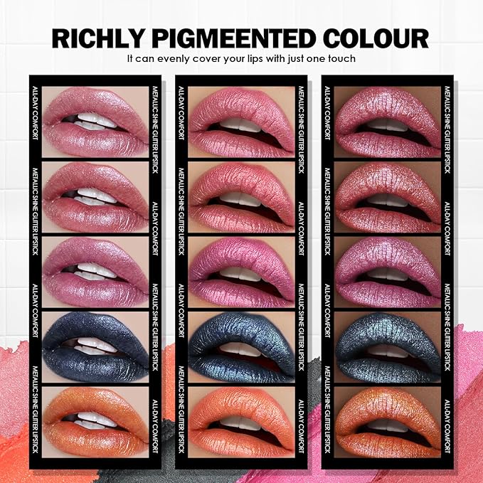 Anglicolor Glitter Metallic Pink Lipstick,High Impact Lipcolor,Lightweight Hydrating Formula Smooth and Non-Sticky,Rose Lipstick For Women,Full-Coverage Lip Makeup (04 BLUSH WINES, 4g)
