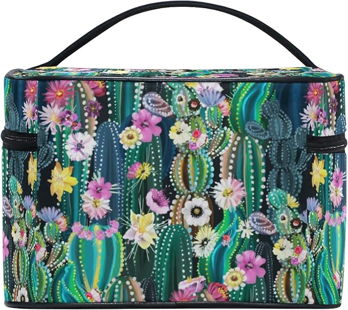 Makeup Bag, Watercolor Cactus Travel Makeup Organizer Bag Cosmetic Cases Toiletry Bags for Girl Women Ladies