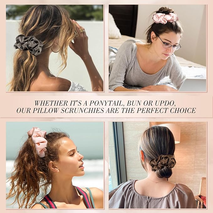 3Pcs Large Satin Hair Scrunchies, Sleepy Hair Tie for Women Girls Large Pillow Satin Scrunchies for Thick Curl Stocking Stuffers Gifts for Women Girls