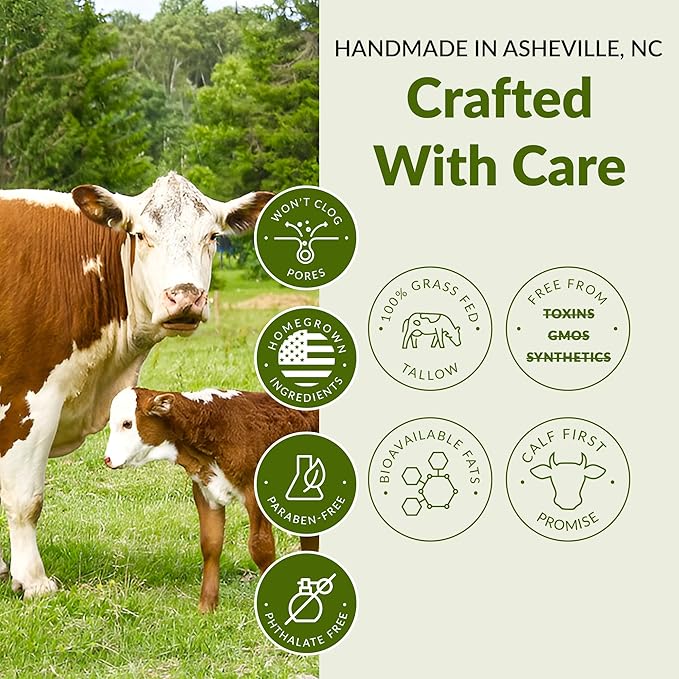 100% Grass Fed Tallow Balm with Colostrum & Emu Oil - Handmade Whipped Beef Tallow for Face and Body, Sensitive Skin Tallow Moisturizer made with True First Colostrum, (Vanilla + Ylang Ylang)