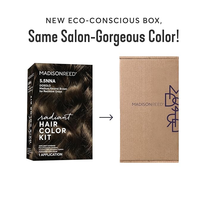 Madison Reed Radiant Hair Color Kit | 5.5NNA Dark Neutral Brown (Dosolo) 100% Maximum Gray Hair Coverage | Salon-Quality Permanent Hair Dye for Resistant Grays | PPD-Free & Ammonia-Free |2 Pack