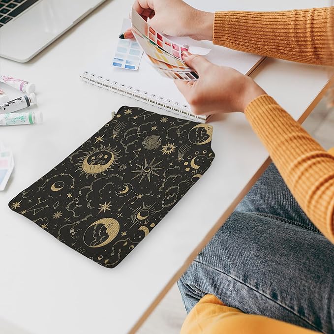 huester Black Golden Sun and Moon Star Witchy Makeup Bag, Moon Make Up Bag, Tarot Cosmetics Bag, Cosmetic Bags Travel Makeup Pouch Astrology Witchy Gifts for Purse Women Girls Sister Mom