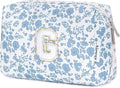 Narwey Birthday Gifts for Teen Girls Kids Women Personalized Initial Floral Makeup Bag Cute Cosmetic Trendy Stuff 6 8 10 11 12 13 14 16 18 Years Old Travel Toiletry Bag (Little Blue Flower G)