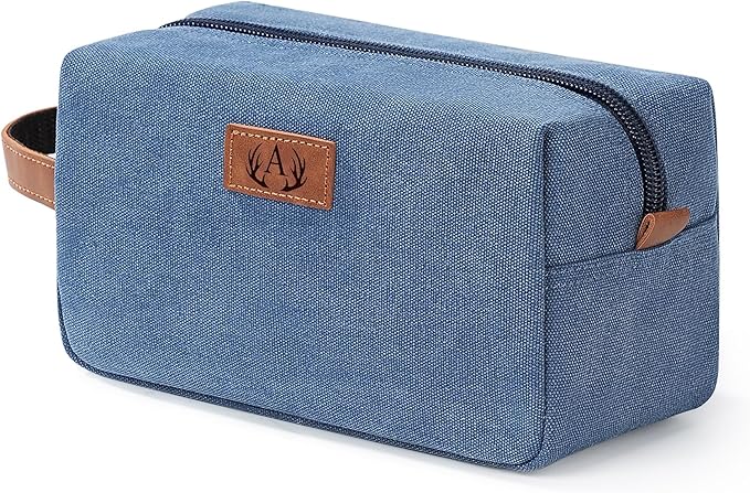 Janhavi Toiletry Bag For Men Waterproof, Groomsmen Gifts Personalized Canvas Engraved Initials & Wheat Ear, Mens Toiletry Travel Bag, Gifts For Men, Travel Tssentials (Blue A)