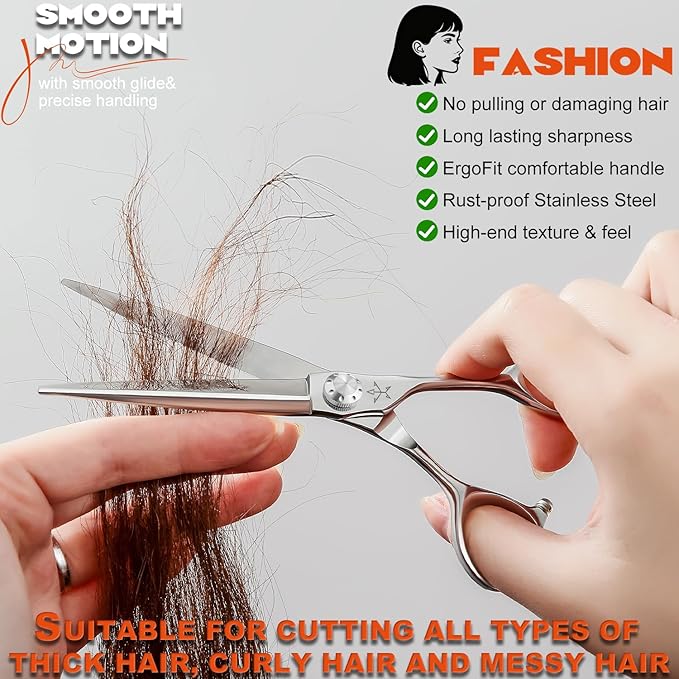 High-end Professional Extremely Very Sharp Barber Hair Cutting Scissors Hairdresser Shears For Hair 6.5 Inch Haircut Scissor Made Of Stainless Steel Alloy For Hairdressing Salon and Home Use