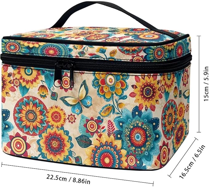 Boho Style Mandala Butterfly Pattern Travel Makeup Bags for Women Portable Tote Cosmetic Case with Carry Handle Toiletry Accessories Storage Organizer Bags