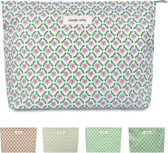 STARDW Aesthetic Floral Makeup Bag Cute Small Cosmetic Bags for Women Girls, Travel Toiletry Bag Large Capacity Zipper Makeup Pouch, Purse Organizer Pouches