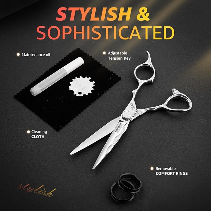 Professional Hair Cutting Shears -SUS440C Stainless Steel Barber Scissors with Ergonomic Handle,Ultra Sharp Blades for Salon (Modern, 6.0)