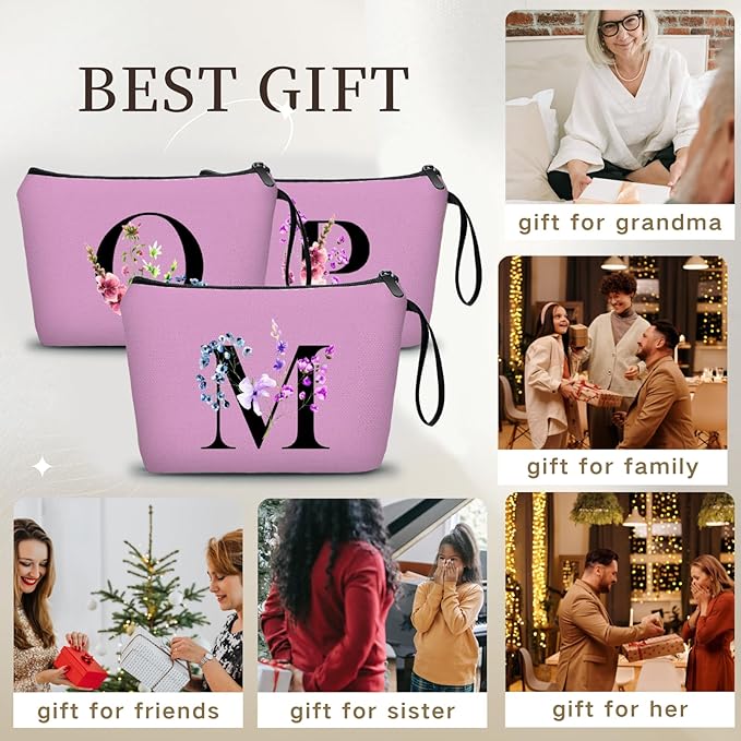 Women Birthday Maid of Honor Monogrammed Gifts for Bride Bridesmaid Sister Friend Her Teacher Makeup Cosmetic Bag with Mirror Mothers Day Christmas Graduation M