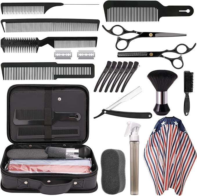 Hair Cutting Kit, 22 Pcs Professional Barber/Hair Salon Tool Set, Barber Bag Includes Hairdressing Scissors Shears, Barber Cape, Combs... Complete Hair Cutting Kit for Barber, Salon, Home Use