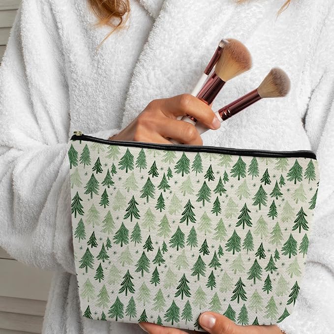 Forest Green Christmas Tree Makeup Bag, Rustic Pine Tree Cosmetic Bags Gifts for Women, Winter Christmas Portable Travel Toiletry Bag Zipper Makeup Pouch