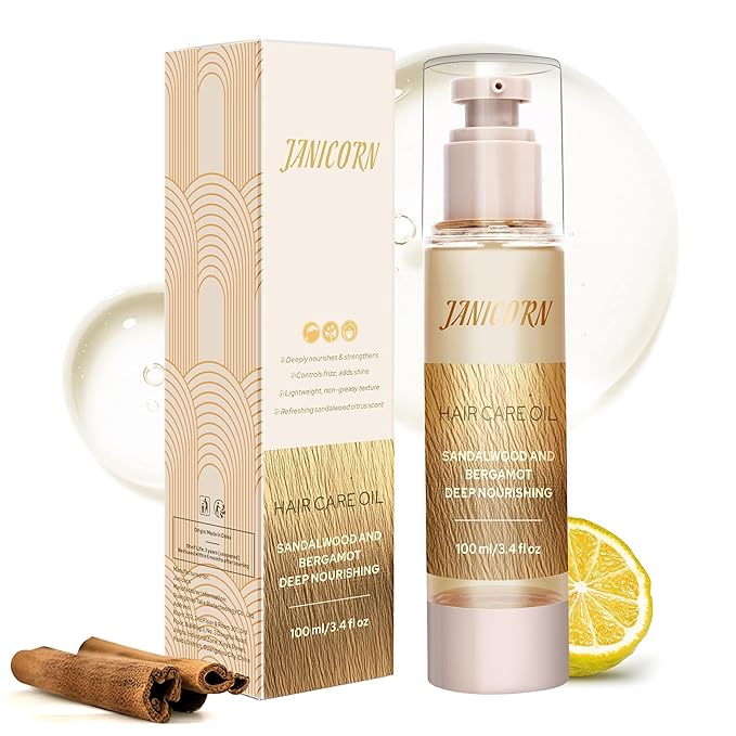 Leave-In Hair Oil – Lightweight Hydrating Blend with Jojoba & Argan Oils for Smoothness, Shine & Frizz Control, Sandalwood & Bergamot Aroma, for Fine or Frizz-Prone Hair, 3.4 fl oz / 100 ml