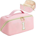 for Christmas Day Gifts, Makeup Bag for Women, PU Leather Travel Toiletry Bags, Initial Make Up Cosmetic Pouch for Teen Girls, Wide Open Portable Skincare Bag, Personalized Birthday Gifts, Pink I