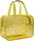 Clear Yellow Star Large Makeup Bag with Star Pattern 12x5x8 inch, Travel Cosmetic Bag with Handle, Durable PVC Material Washbag Zipper Opening Design for Makeup Travel Organizer or Gym Use