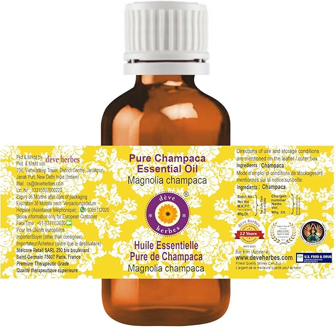 Greenwood Essential Champaca Essential Oil (Magnolia champaca) Pure | Non-Sticky | Non-Greasy | Lightweight | Men & Women | All Skin Types | Steam Distilled 2ml (0.06 oz)