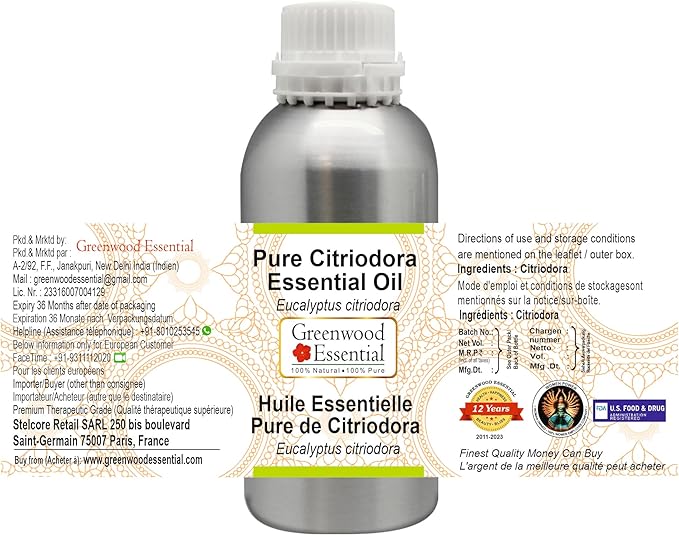 Greenwood Essential Pure Citriodora Essential Oil (Eucalyptus citriodora) Steam Distilled 1250ml (42.2 oz)