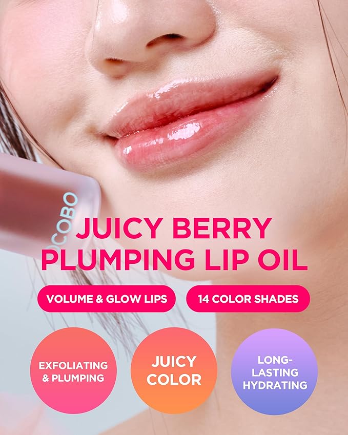 TOCOBO Juicy Berry Plumping Lip Oil 04 Bitter Brown – Korean Vegan Hydrating Lip Oil with Plant Oils for High Shine Gloss - Non Sticky Formula for All Skin Tones, 0.12 fl.oz
