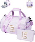7 Year Old Girl Birthday Gifts, Girls Travel Duffle Bag, Kids Initial Overnight Duffel Bags with Shoe Compartment, Personalized Dance Bag with Cosmetic Pouch, Preppy Stuff for Kid (Letter E)