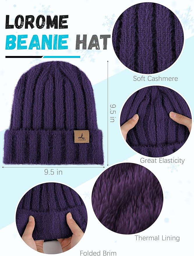 Winter Beanie Hat Scarf Gloves, Warm Fleece Knit Hat Long Scarf Neck Warmer Touch Screen Winter Gloves Set Gifts for Women