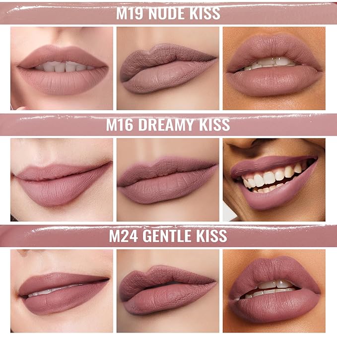 Oulac Matte Liquid Pink Nude Lipstick for Women 3PCS, Pink Nude Lip Stain Long Lasting Waterproof, No Transfer, Creamy High Pigmented Formula with Rose Oil, Vegan & Cruelty-Free (M16+M19+M24)