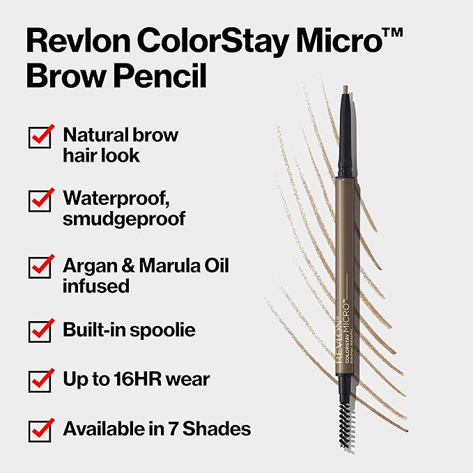 Revlon ColorStay Micro Eyebrow Pencil with Built In Spoolie Brush, Infused with Argan and Marula Oil, Stocking Stuffer for Her, 454 Medium Brown, 0.003 oz