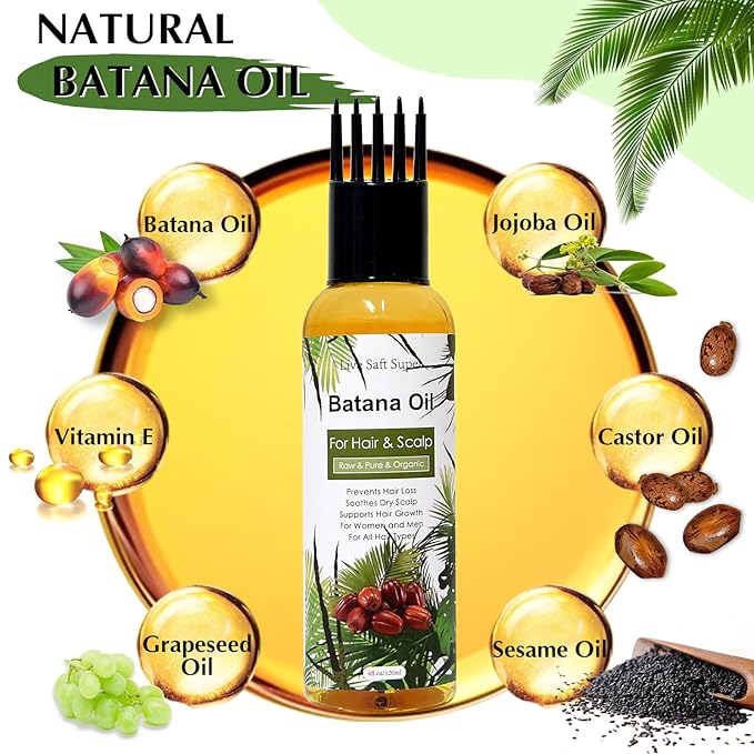 Batana Oil for Hair Growth - Dr. Sebi 100% Raw Natural Batana Oil, Care for Hair thickness Stronger 4 FL Oz