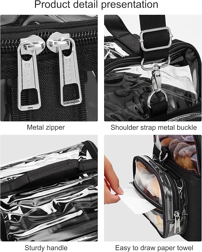 Makeup Brush Bag, Makeup Brush Case for Makeup Artist with Plastic Dividers Washable, Portable Travel Makeup Train Case with Clear Waterproof Cover for Easy to Clean and Find with Adjustable Strap