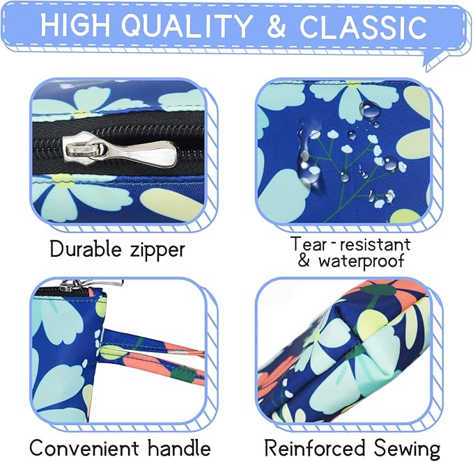 Gloppie Makeup Bag for Women Small Bag for Purse Tiny Travel Cosmetic Bag Zipper Makeup Pouch Klein Blue Flower