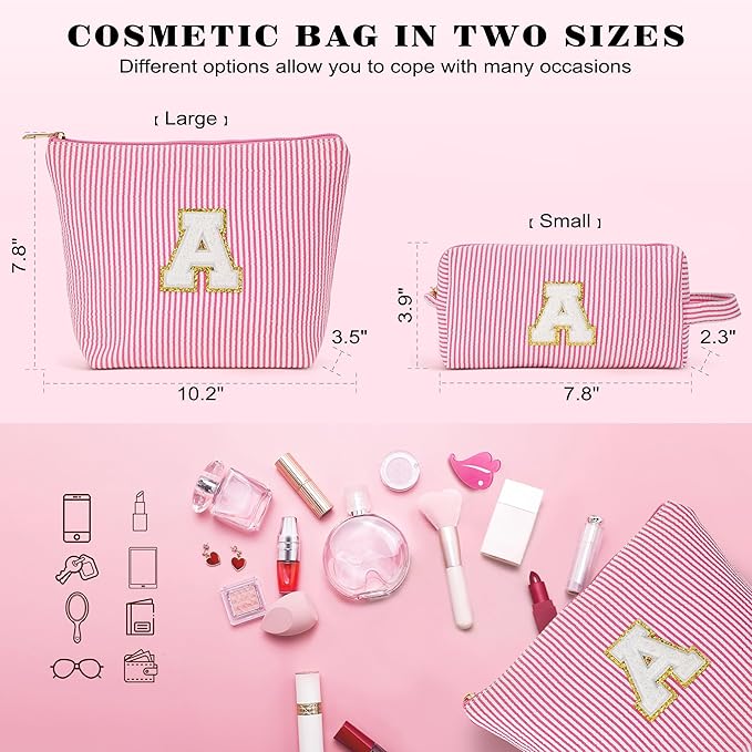 Beach Bags for Women Girl - Summer Beach Toiletry Makeup Bag, Travel Gifts for Her, Summer Makeup Pouch for Women Girls Birthday Gifts for Womens Girls - Pink Initial K
