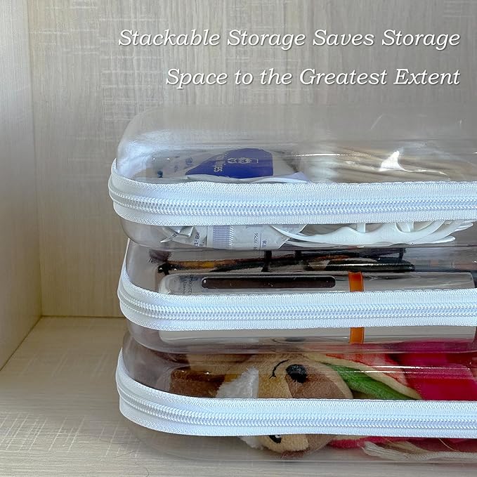 Clear Hard Zipper Case for Storage, Durable Clear Zipper Pouches, Hard Plastic Zippered Pencil Pouch for Snacks Toy Travel Organizer