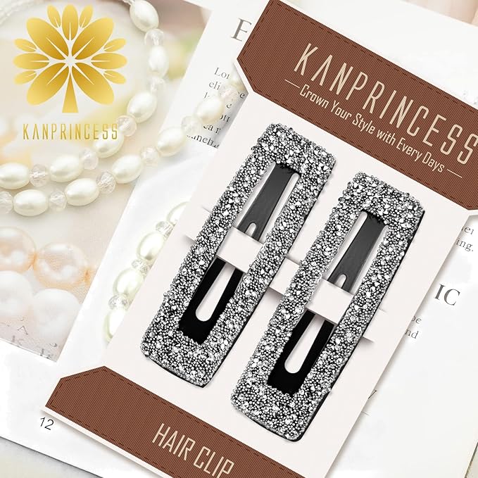 Rhinestone and Crystal Hair Clips 2-Pack, Sparkly Barrettes & Elegant Bling Accessories for Women & Girls(Set9)