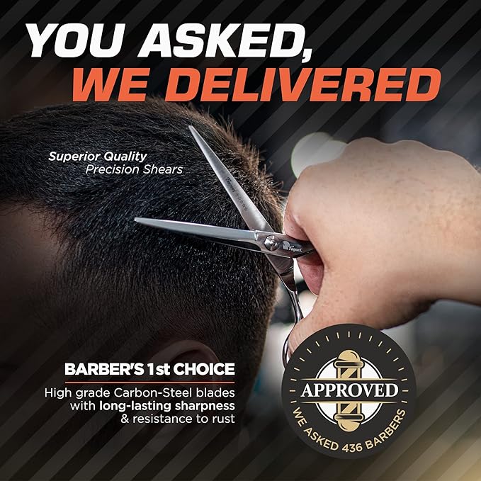 Professional Hair Scissors 5.5 Inch with Extremely Sharp Blades, 440C Steel Hair Cutting Scissors, Durable, Smooth Motion & Fine Cut, Barber Scissors with Elegant Sheath, Cleaning Leather & Key