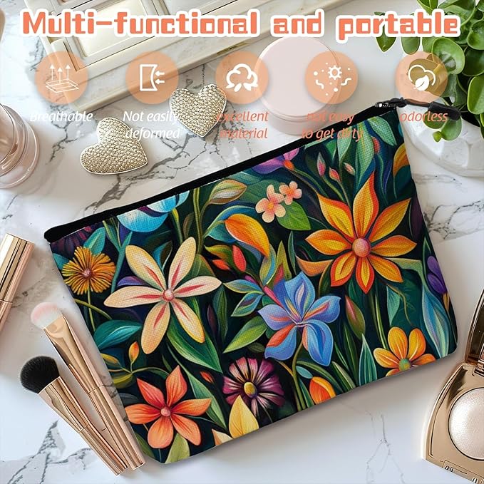 Cosmetic Bags Travel Makeup Toilet Case Waterproof Pouch for Women Girls 6.7X9.45inches - Color - Rich Painting of Diverse Flowers