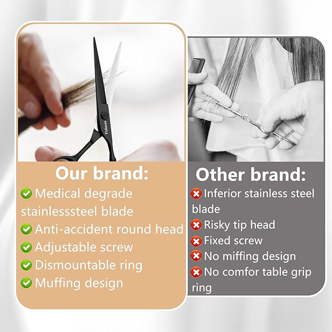 Professional Hair Cutting Scissors Set - 6.88” Japanese Stainless Steel Thinning Shears & Barber Scissors, Razor Edge Salon Shears with Adjustable Screw & Dismountable Ring for Home & Salon Use