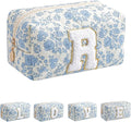 JOVAKIT Alphabet Makeup Bag Cosmetic Bag for Women, Christmas Gifts for Girls Age 6-18, Floral Flowers Coquette Travel Toiletry Zipper Make Up Pouch Organizer Trendy Stuff (Blue Floral R)