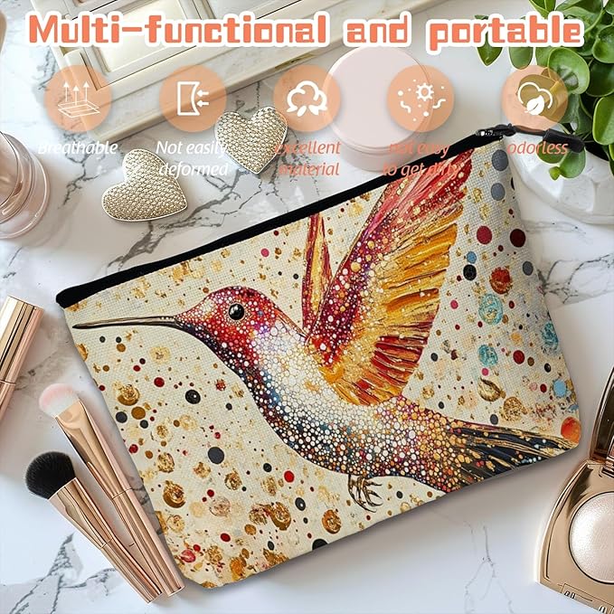 Cosmetic Bags Travel Makeup Toilet Case Waterproof Pouch for Women Girls 6.7X9.45inches - Gorgeous Speckled - Hummingbird Art