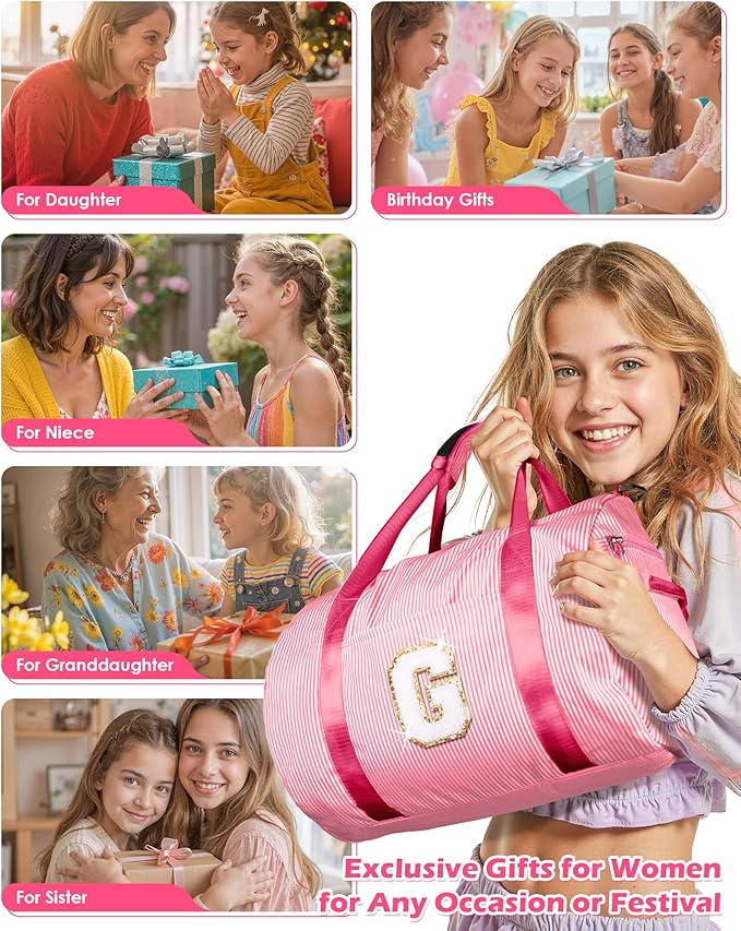 5 Year Old Girl Birthday Gifts, Girls Travel Duffle Bag, Kids Initial Overnight Bags with Shoe Compartment, Personalized Weekend Bag with Makeup Pouch, Holiday Gift Ideas (Letter O)
