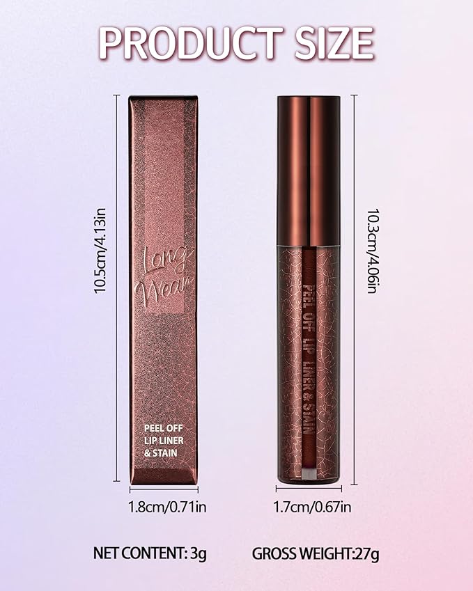 Peel Off Lip Liner Stain, Long Lasting Waterproof Transfer-Proof Lip Tint Stain Peel Off, Non-stick High Pigmented Lip Gloss Lipliner Tattoo, Liquid Tinted Lipstick, Lip Makeup Gift for Women Girl-01