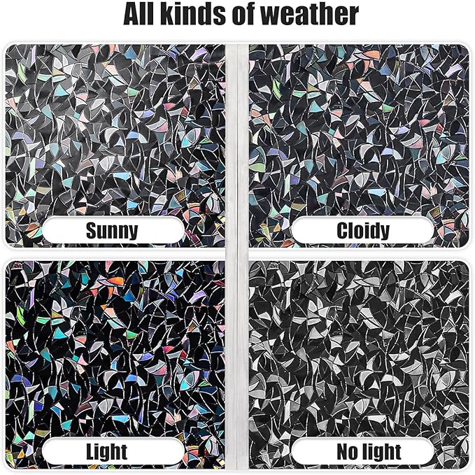 QHY Sunshine Total Blackout Window Film Privacy， Frosted Glass Window Film，Black Window Tint， No Glue， Detachable, no Marks, Suitable for Repeated use (Black Rainbow, 17.5 in X 157.4 in)