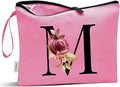 Vavabox A-Z Personalized Makeup Bag, Birthday Gifts for Women Mom, Gifts for Best Friend, Bride Bridesmaid Cosmetic bag (M, Peach)