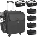Relavel Rolling Makeup Train Case with 6 Pcs Clear Makeup Bags, Hairstylist Traveling Bag with 4 Wheels, Heat Insulation Full Layer, Adjustable Dividers, Hair Tools and Cosmetics Storage Organizer